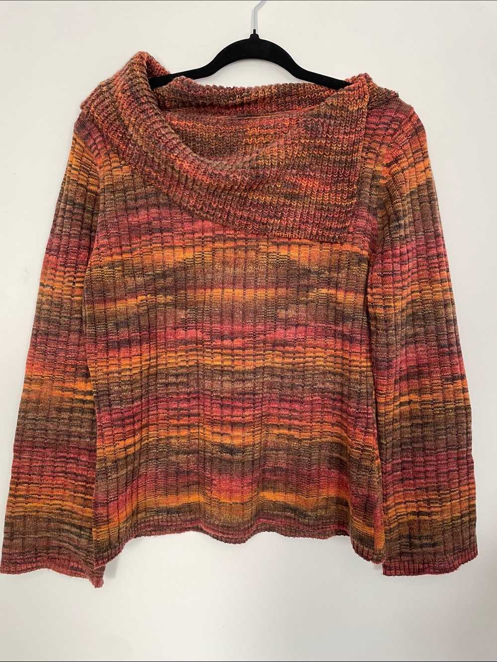 Jacob Multicolor Ribbed Cowl Neck Sweater in Rust, Pink & Brown